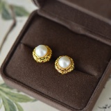 A Pair of Exquisite Sterling Silver-Gold Plated Inlaid Pearl Earrings