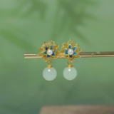 Exquisite Sterling Silver-Gold Plated Inlaid White Jade Earrings