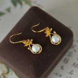 A Pair of Exquisite Sterling Silver-Gold Plated Inlaid Pearl Earrings