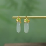 Exquisite Sterling Silver-Gold Plated Inlaid White Jade Earrings
