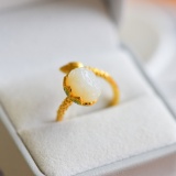 Exquisite Sterling Silver-Gold Plated Inlaid White Jade Ring