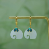 Exquisite Sterling Silver-Gold Plated Inlaid White Jade Earrings