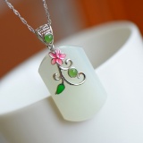 Exquisite Sterling Silver Inlaid White Jade Pendant