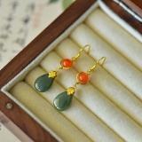 A Pair of Exquisite Sterling Silver-Gold Plated Inlaid Jasper Earrings
