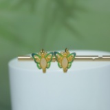 Exquisite Sterling Silver-Gold Plated Inlaid White Jade Earrings