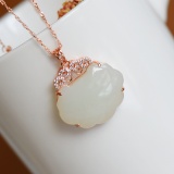 Exquisite Sterling Silver-Gold Plated Inlaid White Jade Pendant