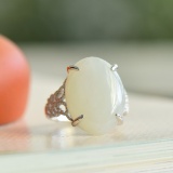 Exquisite Sterling Silver Inlaid White Jade Ring