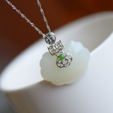 Exquisite Sterling Silver Inlaid White Jade Pendant