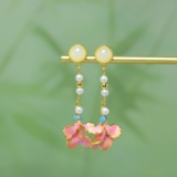 Exquisite Sterling Silver-Gold Plated Inlaid White Jade Earrings