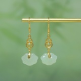 Exquisite Sterling Silver-Gold Plated Inlaid White Jade Earrings