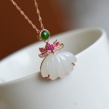 Exquisite Sterling Silver-Gold Plated Inlaid White Jade Pendant