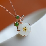 Exquisite Sterling Silver-Gold Plated Inlaid White Jade Pendant