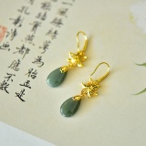 A Pair of Exquisite Sterling Silver-Gold Plated Inlaid Jasper Earrings