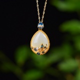Exquisite Sterling Silver-Gold Plated Inlaid White Jade Pendant