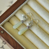 A Pair of Exquisite Sterling Silver Inlaid White Jade Earrings