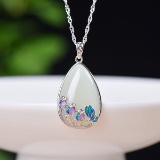 Exquisite Sterling Silver Inlaid White Jade Pendant
