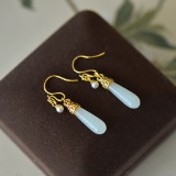 A Pair of Exquisite Sterling Silver-Gold Plated Inlaid White Jade Earrings