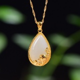 Exquisite Sterling Silver-Gold Plated Inlaid White Jade Pendant