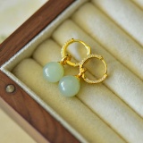 A Pair of Exquisite Sterling Silver-Gold Plated Inlaid Jade Earrings