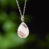 Exquisite Sterling Silver Inlaid White Jade Pendant