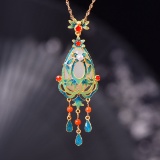 Exquisite Sterling Silver-Gold Plated Inlaid White Jade Pendant