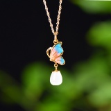 Exquisite Sterling Silver-Gold Plated Inlaid White Jade Pendant