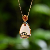 Exquisite Sterling Silver-Gold Plated Inlaid White Jade Pendant