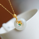 Exquisite Sterling Silver-Gold Plated Inlaid White Jade Pendant