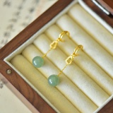 A Pair of Exquisite Sterling Silver-Gold Plated Inlaid Jade Earrings