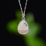 Exquisite Sterling Silver Inlaid White Jade Pendant