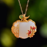 Exquisite Sterling Silver-Gold Plated Inlaid White Jade Pendant