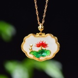 Exquisite Sterling Silver-Gold Plated Inlaid White Jade Pendant