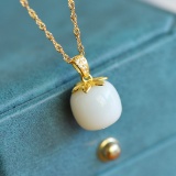 Exquisite Sterling Silver-Gold Plated Inlaid White Jade Pendant