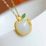 Exquisite Sterling Silver-Gold Plated Inlaid White Jade Pendant