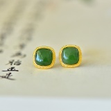 A Pair of Exquisite Sterling Silver-Gold Plated Inlaid Jasper Earrings