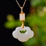 Exquisite Sterling Silver-Gold Plated Inlaid White Jade Pendant