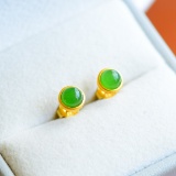 A Pair of Exquisite Sterling Silver-Gold Plated Inlaid Jasper Earrings