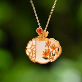 Exquisite Sterling Silver-Gold Plated Inlaid White Jade Pendant