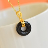 Exquisite Sterling Silver-Gold Plated Inlaid Black Jade Pendant