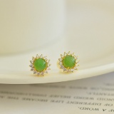 A Pair of Exquisite Sterling Silver-Gold Plated Inlaid Jasper Earrings