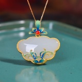 Exquisite Sterling Silver-Gold Plated Inlaid White Jade Pendant