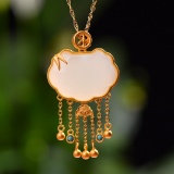 Exquisite Sterling Silver-Gold Plated Inlaid White Jade Pendant