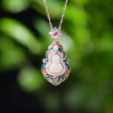 Exquisite Sterling Silver Inlaid White Jade Pendant