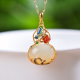 Exquisite Sterling Silver-Gold Plated Inlaid White Jade Pendant