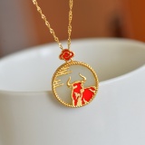 Exquisite Sterling Silver-Gold Plated Inlaid White Jade Pendant