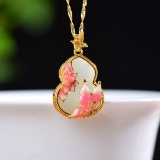 Exquisite Sterling Silver-Gold Plated Inlaid White Jade Pendant