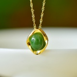 An Exquisite Sterling Silver-Gold Plated Inlaid Jasper Pendant