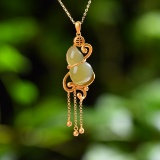 Exquisite Sterling Silver-Gold Plated Inlaid White Jade Pendant
