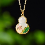 Exquisite Sterling Silver-Gold Plated Inlaid White Jade Pendant