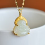 Exquisite Sterling Silver-Gold Plated Inlaid White Jade Pendant